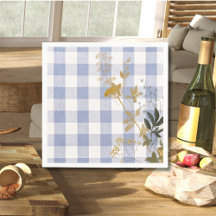 Blue White Floral Gingham Kariert Country Bauernho