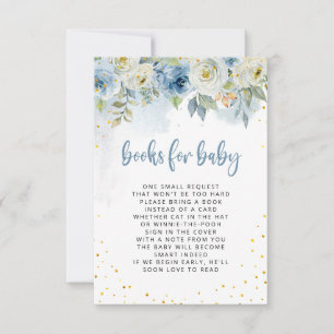 Blue White Floral mit Gold Glitter Books für Baby Einladung