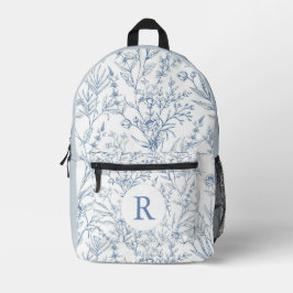 Blue & White Floral Monogram Backpack Bedruckter Rucksack