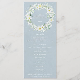 Blue White Floral Oaster Kranz Flat 4 Course Menükarte