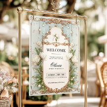 Blue White Floral Pearls Prosecco Bridal Willkomme