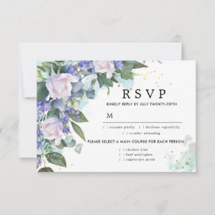 Blue White Floral Wedding RSVP Card, Optionen zum  Karte