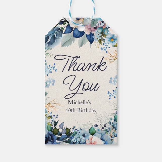 Blue White Floral Women's Birthday Danke Geschenkanhänger (Vorderseite)