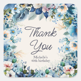 Blue White Floral Women's Birthday Danke Quadratischer Aufkleber