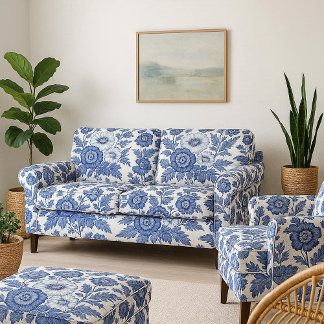 Blue White Florals Victorian Vintage Garden Decor Stoff