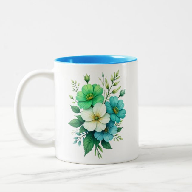 Blue White Flowers Bouquet-57453 Zweifarbige Tasse (Links)