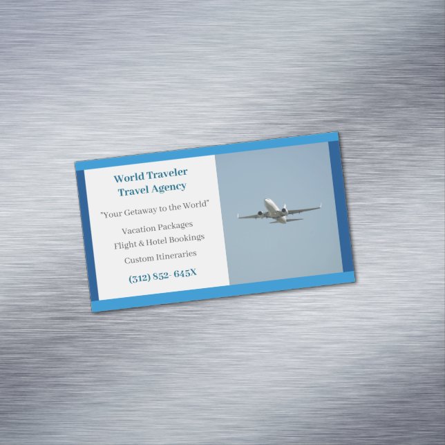 Blue White Flugzeug Agent Airplane Travel Agency Magnetische Visitenkarte (Beispiel)