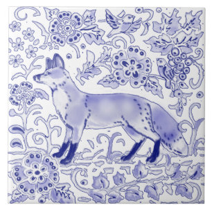 Blue White Fox Bird Woodland Bauernhof Rustikale K Fliese