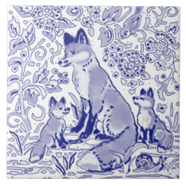 Blue White Fox Family Animal Art Bauernhof Land Fliese