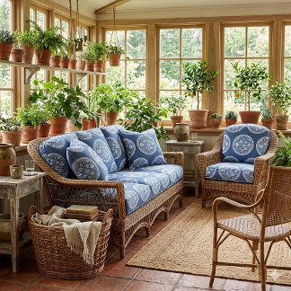 Blue White French Toile Circular Frame Whimsical  Stoff