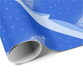 Blue White Frohe Weihnachtsbaummuster mit Sternen Geschenkpapier