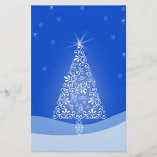 Blue White Frohe Weihnachtsbaumstars Night Light Briefpapier