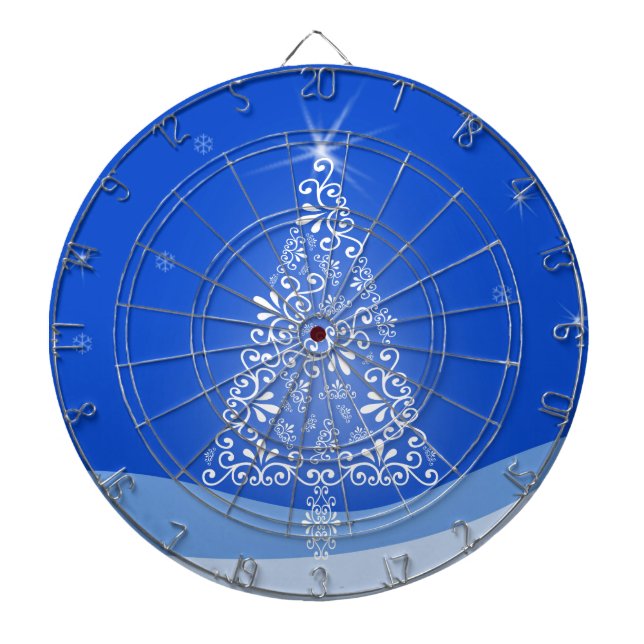 Blue White Frohe Weihnachtsbaumstars Night Light Dartscheibe (vorne)
