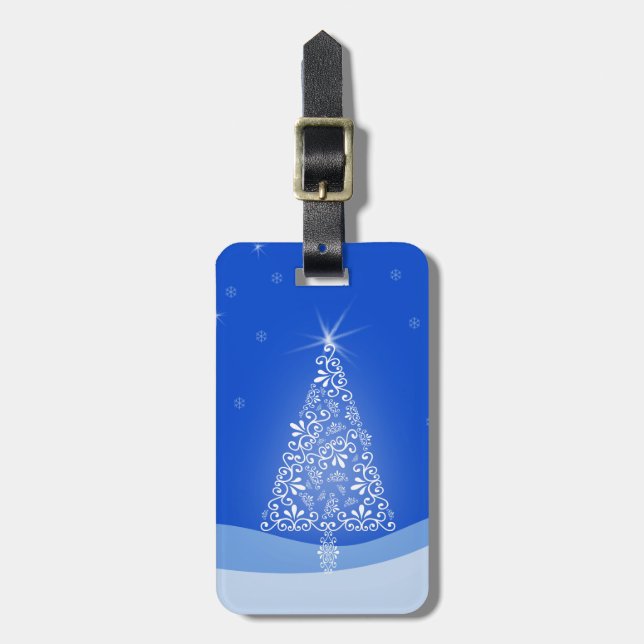 Blue White Frohe Weihnachtsbaumstars Night Light Gepäckanhänger (Vorderseite vertikal)
