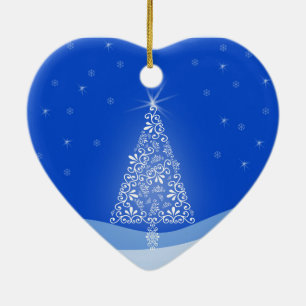 Blue White Frohe Weihnachtsbaumstars Night Light Keramik Ornament
