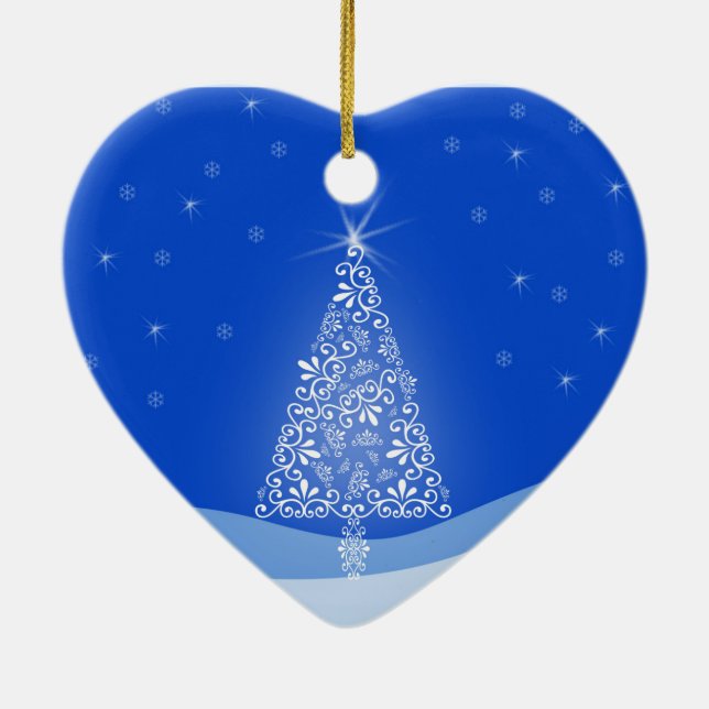 Blue White Frohe Weihnachtsbaumstars Night Light Keramik Ornament (Hinten)