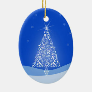 Blue White Frohe Weihnachtsbaumstars Night Light Keramikornament