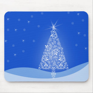 Blue White Frohe Weihnachtsbaumstars Night Light Mousepad