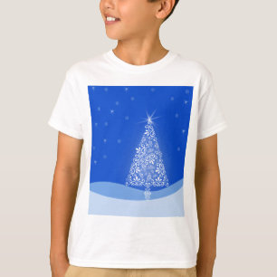 Blue White Frohe Weihnachtsbaumstars Night Light T-Shirt