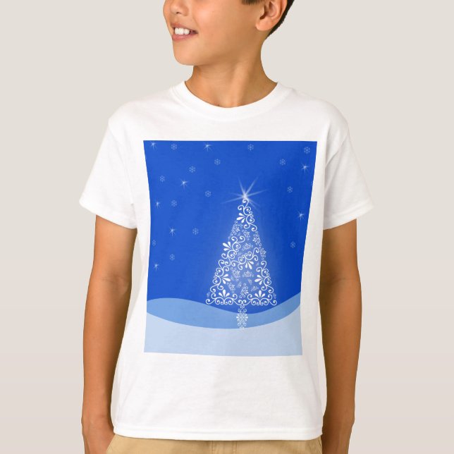 Blue White Frohe Weihnachtsbaumstars Night Light T-Shirt (Vorderseite)