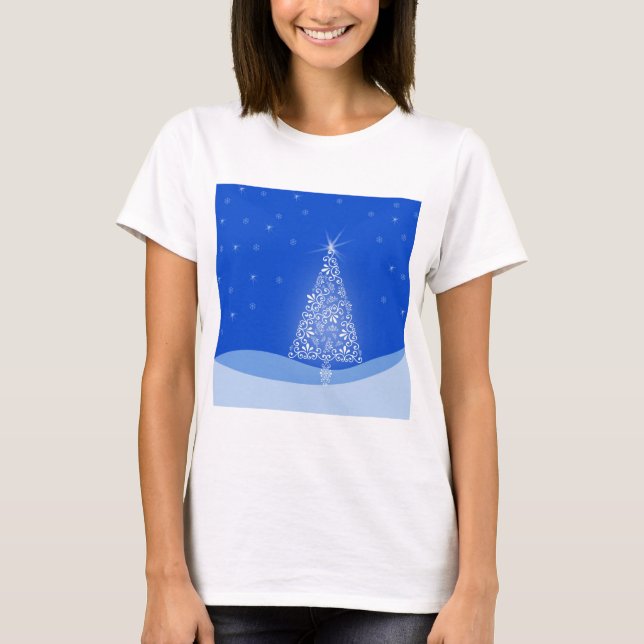 Blue White Frohe Weihnachtsbaumstars Night Light T-Shirt (Vorderseite)