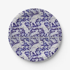Blue White Fun Bunny Rabbit Tile Paisley Garden Pappteller