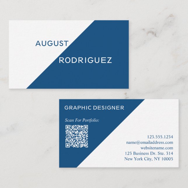 Blue White Geometric Custom QR Code Business Card Visitenkarte (Vorne/Hinten)