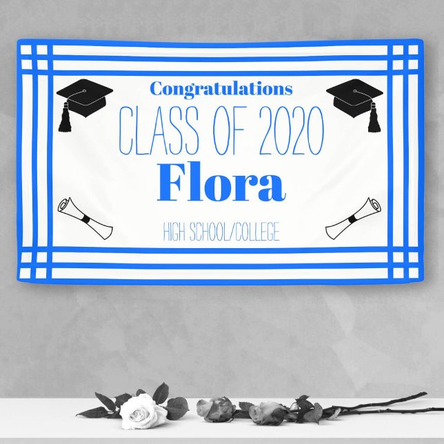 Blue White Geometric Graduation Party Banner (Von Creator hochgeladen)