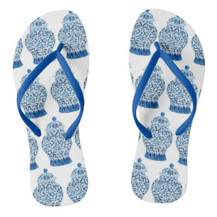 Blue White Ginger Jar Thongs Flip Flops