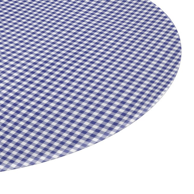 Blue-White Gingham-12in ROUND CUTTING BOARD Schneidebrett (Ecke)