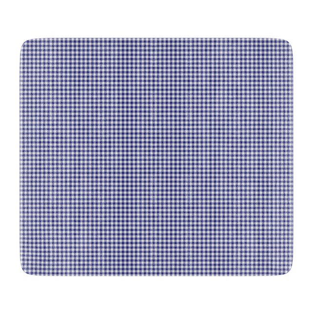 Blue-White Gingham-6 x 7 GLASS CUTTING BOARD Schneidebrett (Vorderseite)