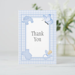 Blue White Gingham Baby Dusche Dankeskarte