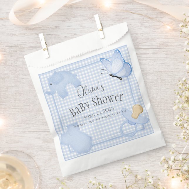Blue White Gingham Boy Baby Dusche Geschenktütchen (Ausgeschnitten)