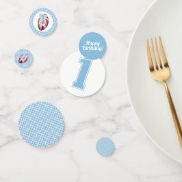 Blue & White Gingham Football Geburtstag Konfetti