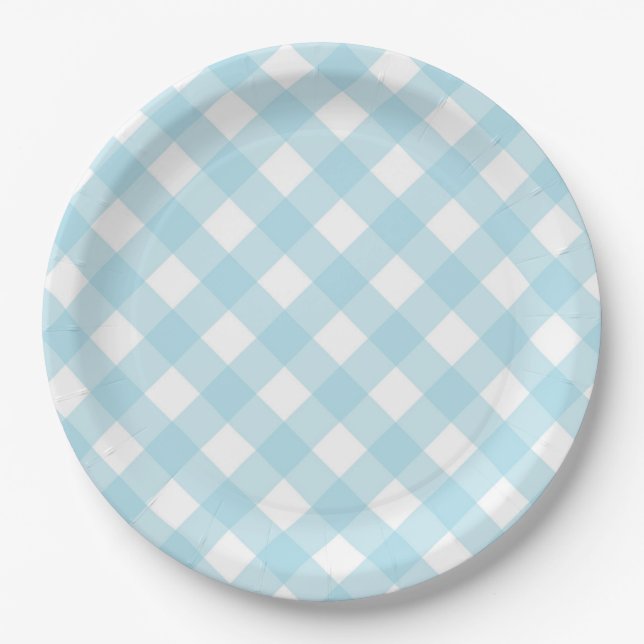 Blue & White Gingham Kariert Paper Teller (Vorderseite)
