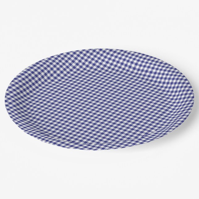Blue-White Gingham-PAPER PARTY TELLER (Schrägansicht)