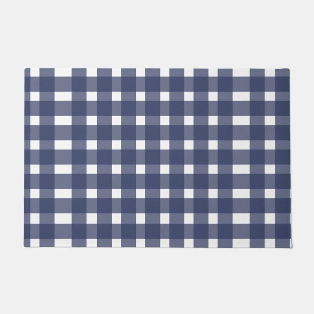 Blue White Gingham Pattern Fußmatte (Vorderseite)
