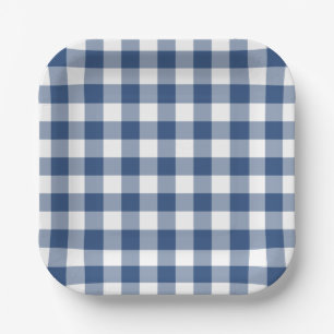 Blue White Gingham Pattern Pappteller
