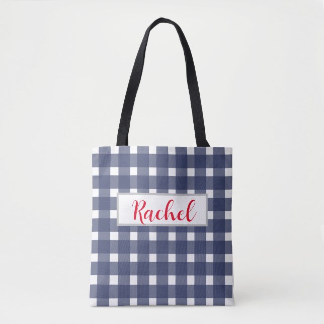 Blue White Gingham Personalisiert (Vorderseite)