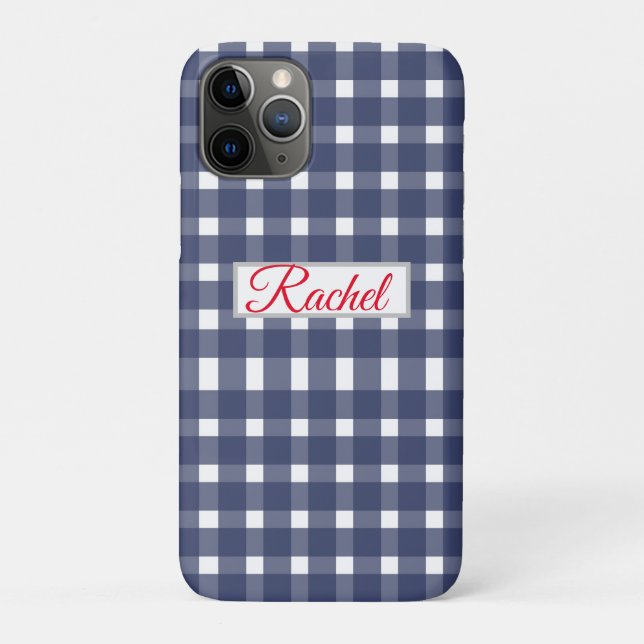 Blue White Gingham Personalisiert Case-Mate iPhone Hülle (Rückseite)