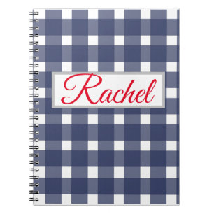 Blue White Gingham Personalisiert Notizblock