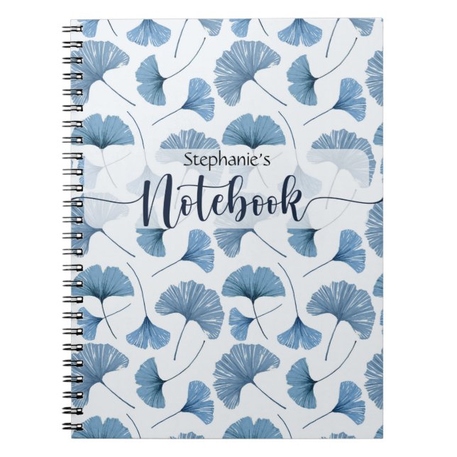 Blue & White Gingko Pflanze Spiral Foto Notebook Notizblock (Vorderseite)