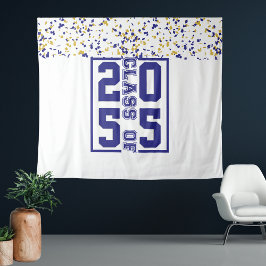 Blue White Gold Abschluss Class of Typografy Wandteppich