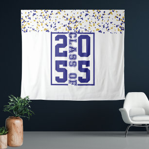 Blue White Gold Abschluss Class of Typografy Wandteppich