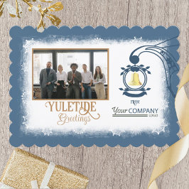 Blue, White, Gold Bell Company Christmas Foto Feiertagskarte