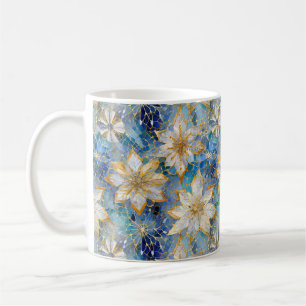 Blue White Gold Christmas Poinsettias Kaffeetasse