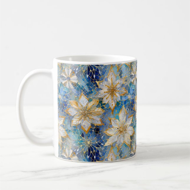 Blue White Gold Christmas Poinsettias Kaffeetasse (Links)