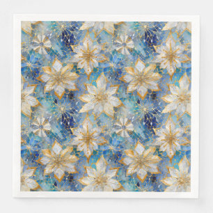 Blue White Gold Christmas Poinsettias Serviette