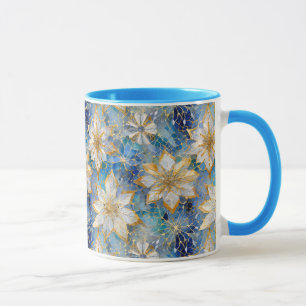Blue White Gold Christmas Poinsettias Tasse