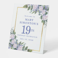 Blue White Gold Floral 19. Geburtstag Willkommen